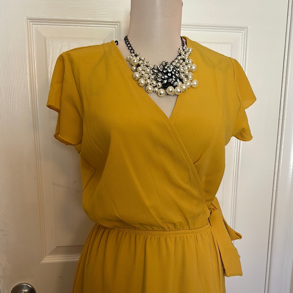 Elegant Yellow Wrap Dress